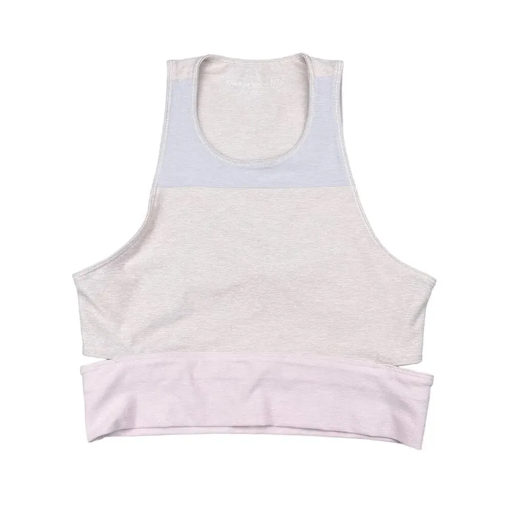 OUTDOOR VOICES Tri Tone Slashback Crop Sports Bra Sz Small Pink Purple